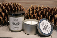 soy candle jar soy candle tin, apple maple bourbon, cotton wick, clean burning candle