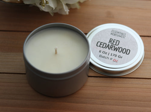 Red Cedarwood, 6 ounce soy candle tin
