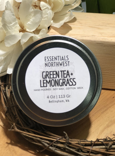 Green Tea & Lemongrass, 4 ounce soy candle tin 