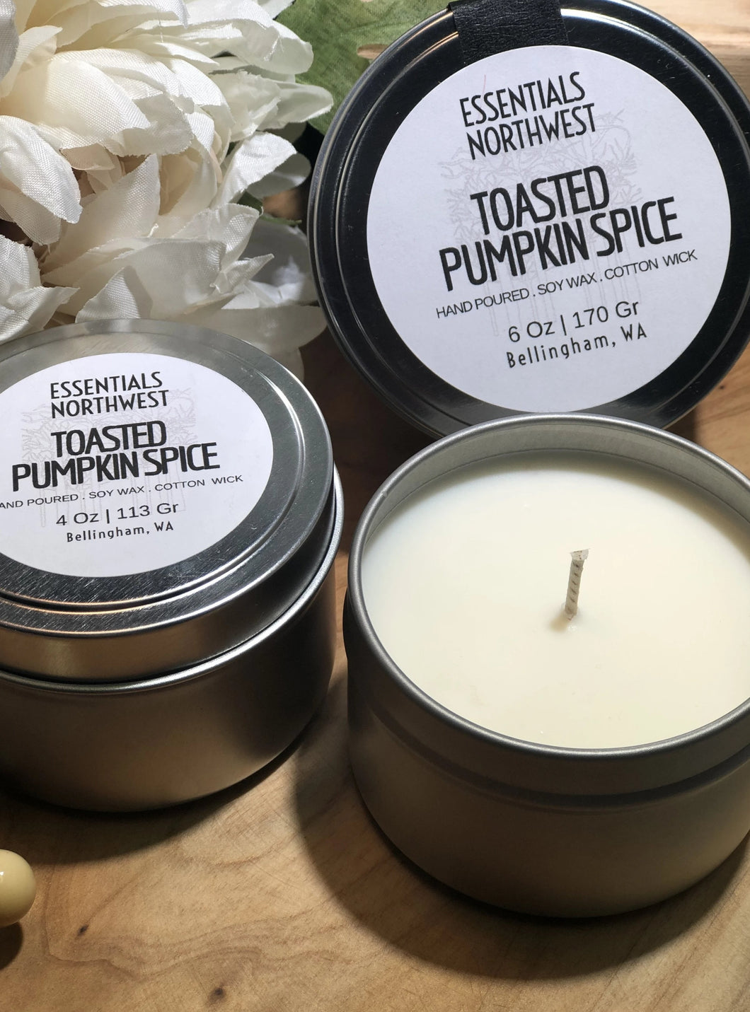 Toasted Pumpkin Spice, 6 soy candle tin, 4 soy candle tin