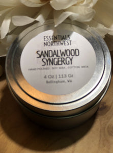 Sandalwood synergy,  4 ounce soy candle tin