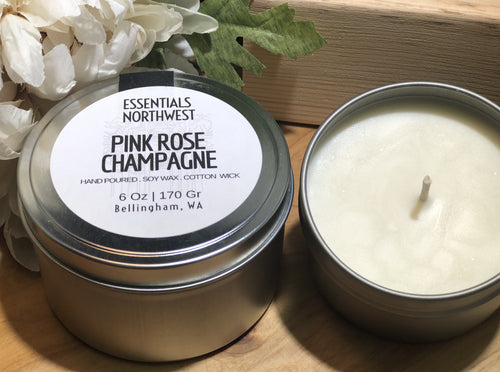 Pink Rose Champagne, 6 ounce soy candle jar