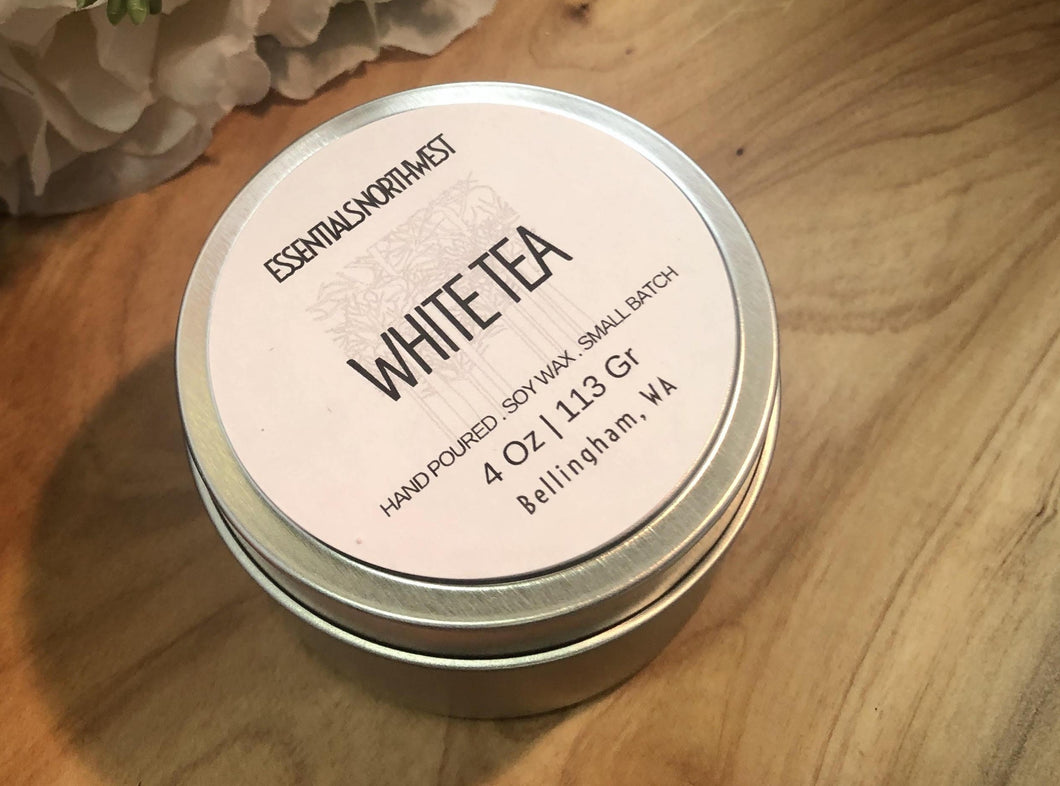 White tea, soy candle, 4 ounce soy candle tin
